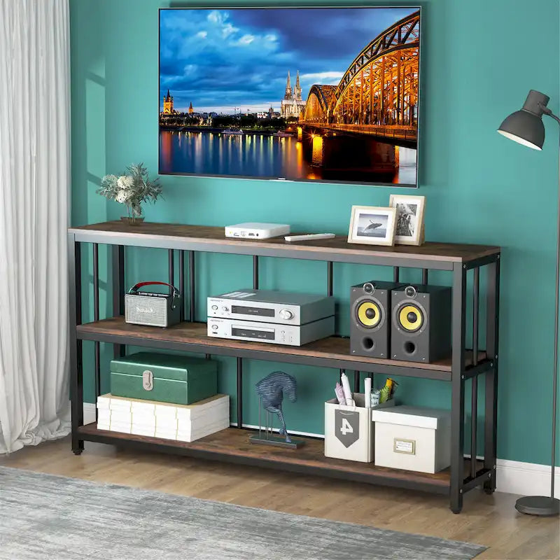 3-Tier Narrow Console Table with Metal Frame & Storage Shelves
