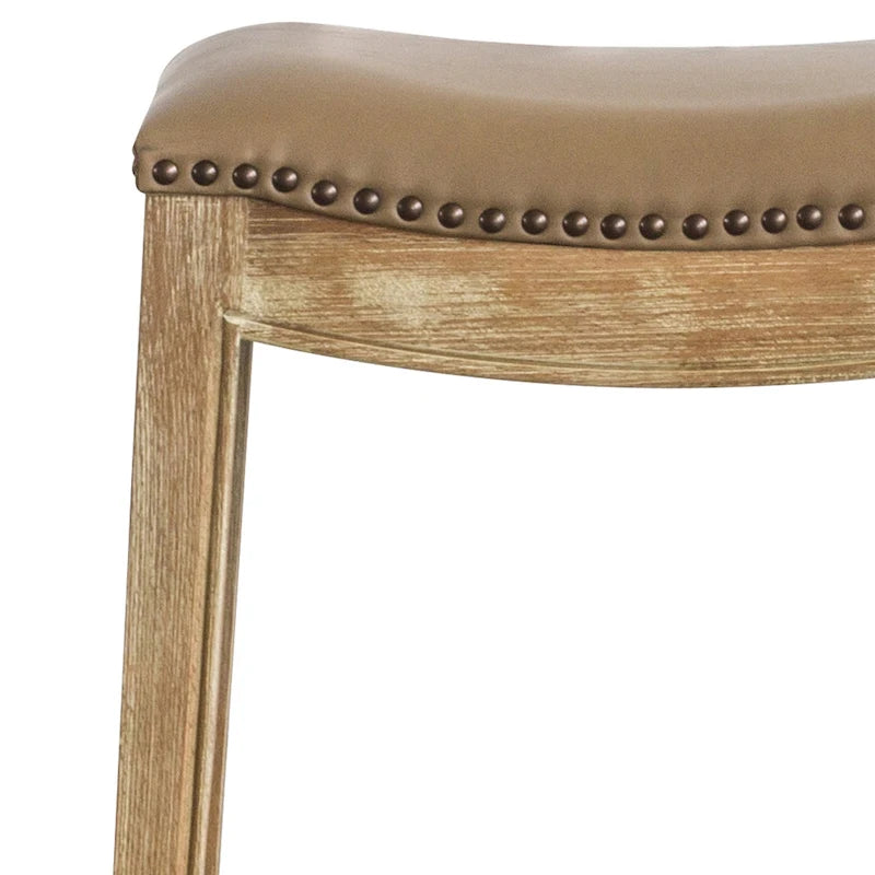 Bonded Leather Counter Stool with Solid Wood Frame