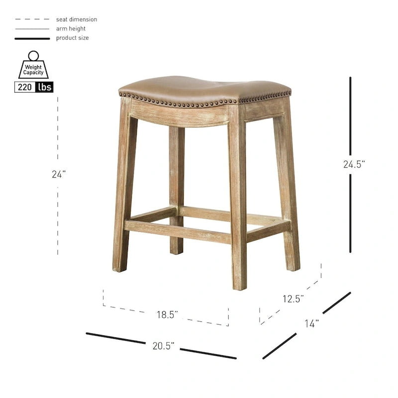Bonded Leather Counter Stool with Solid Wood Frame