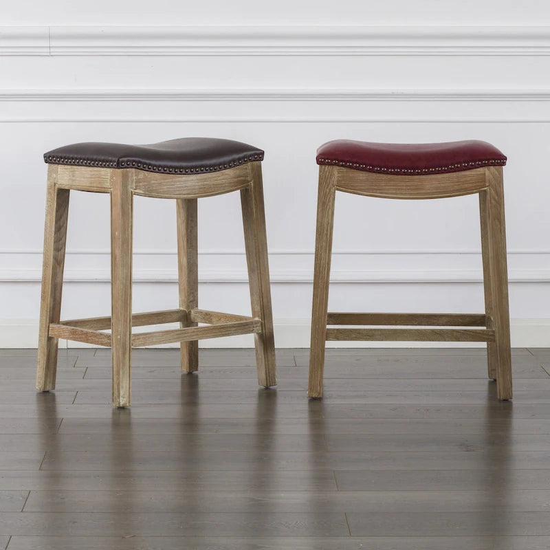 Bonded Leather Counter Stool with Solid Wood Frame