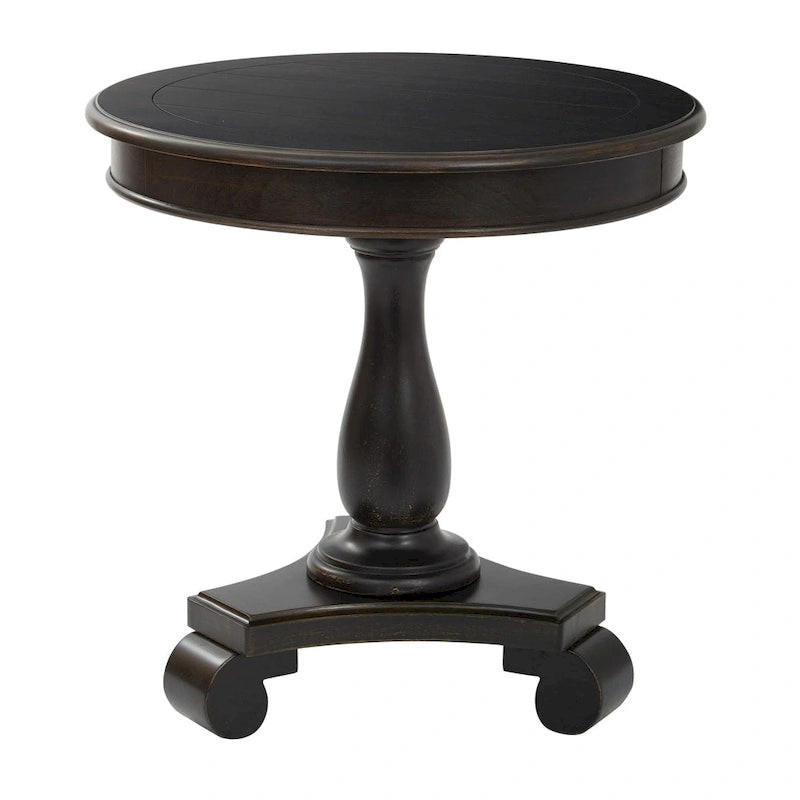 Hand-Painted Round Accent Table with Pedestal Base