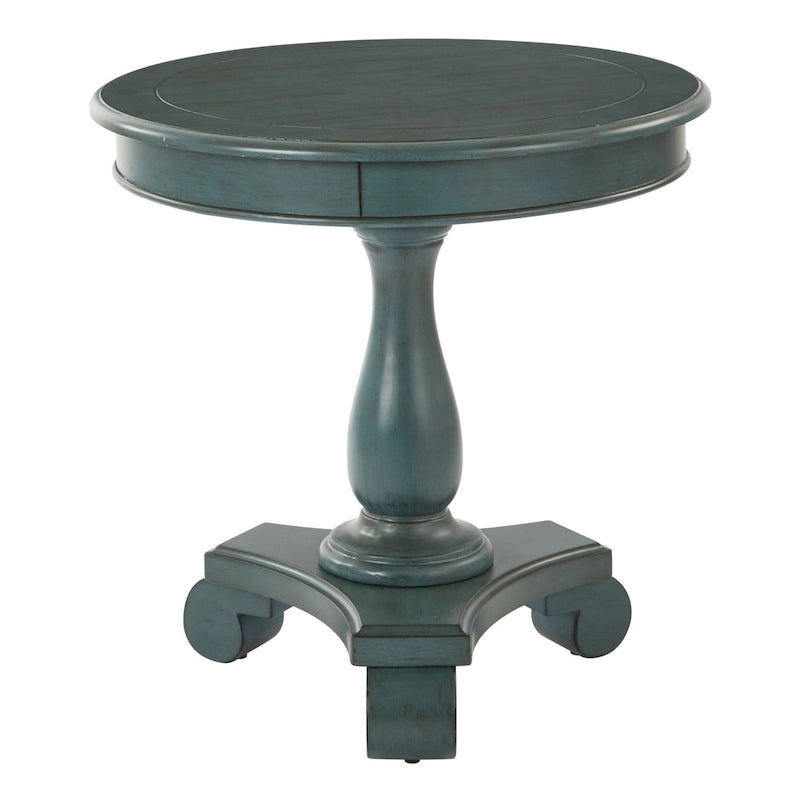 Hand-Painted Round Accent Table with Pedestal Base