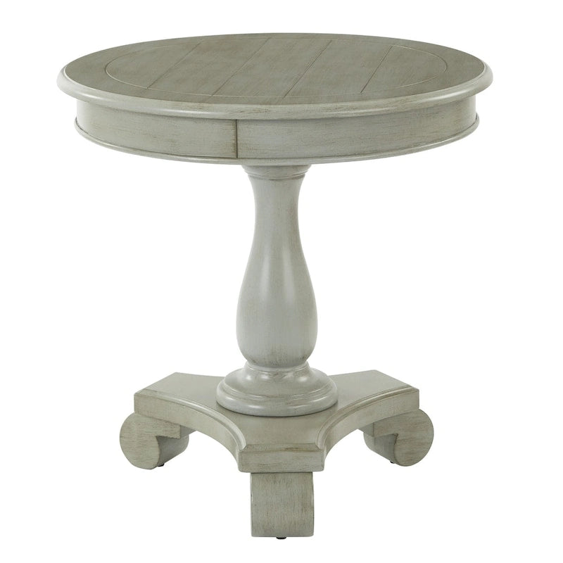 Hand-Painted Round Accent Table with Pedestal Base