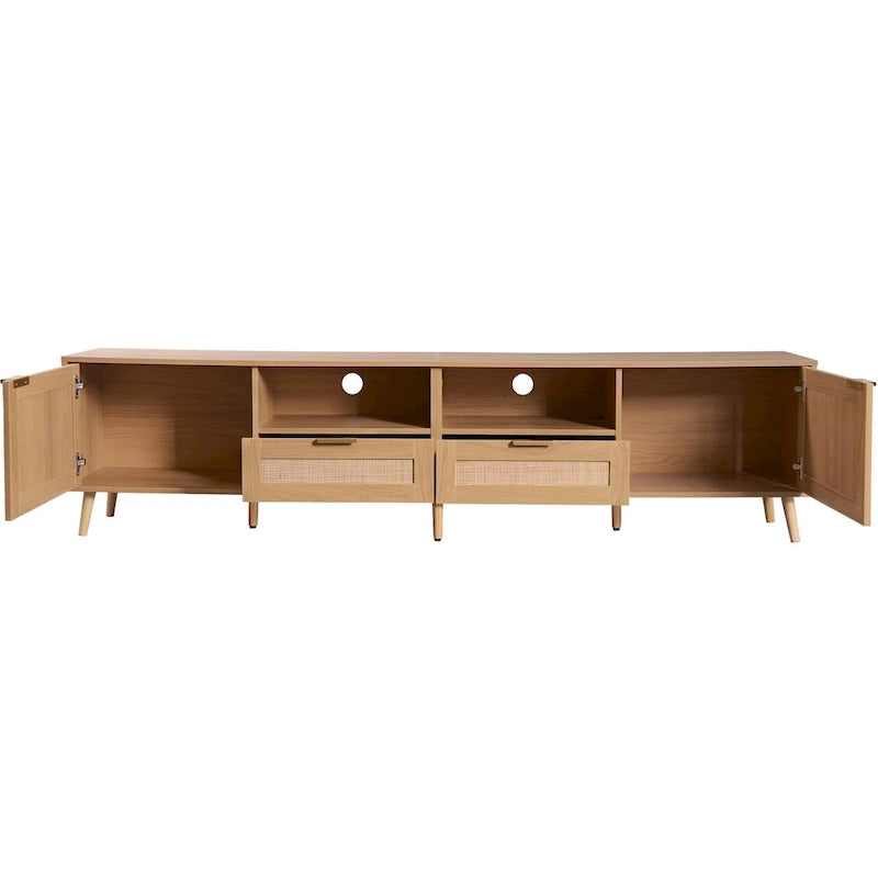 78" Rattan TV Stand with Cabinets