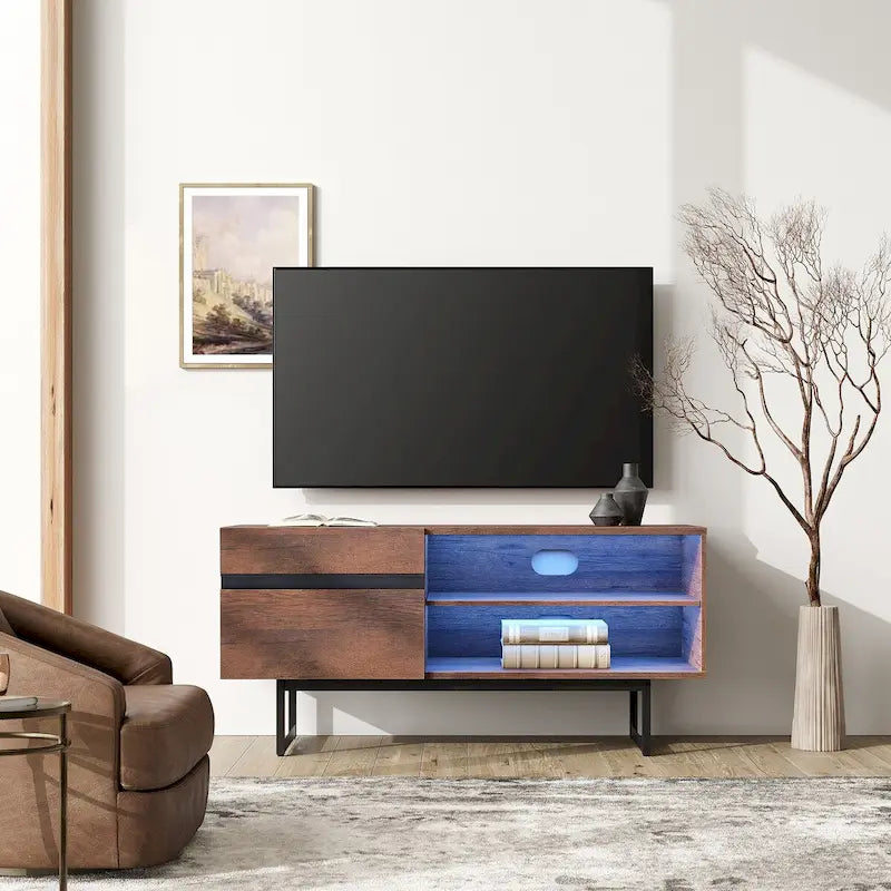Industrial TV Stand with Chevron Doors