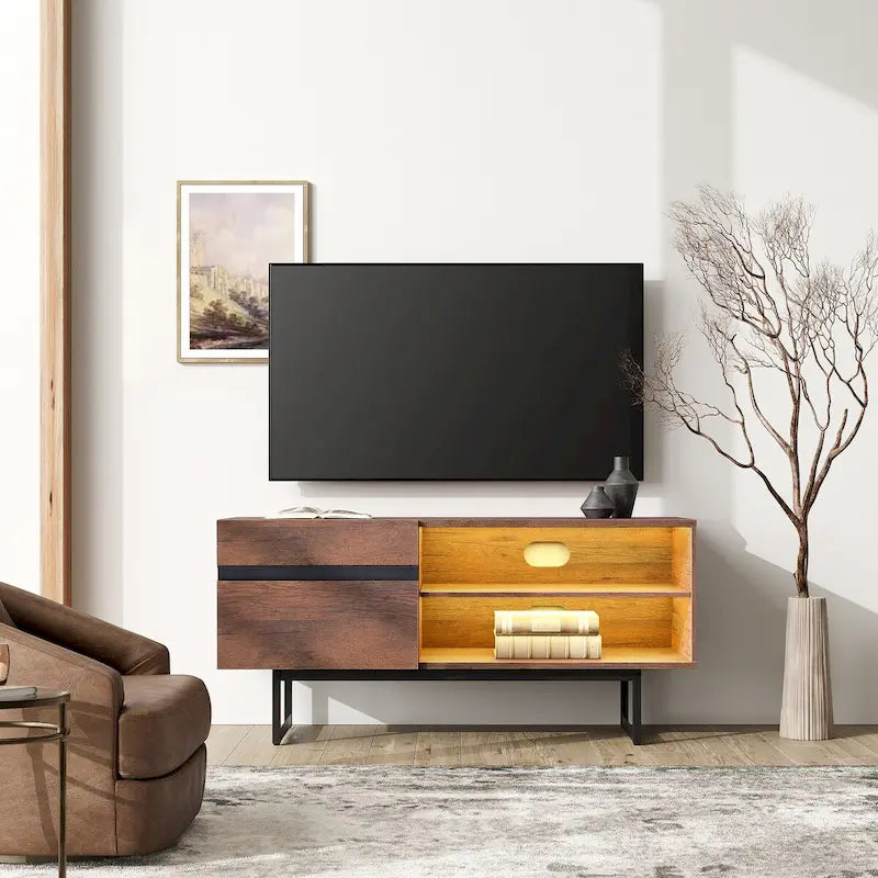Industrial TV Stand with Chevron Doors