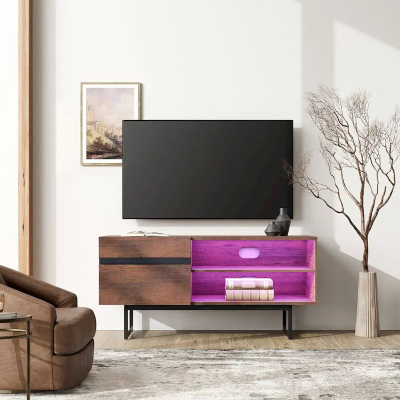 Industrial TV Stand with Chevron Doors