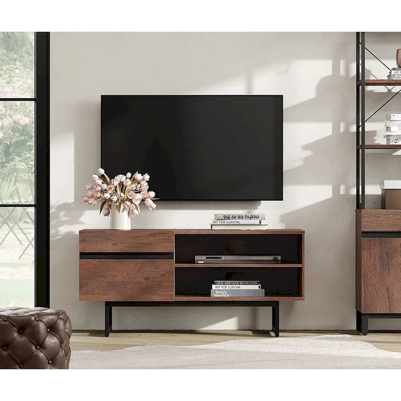 Industrial TV Stand with Chevron Doors