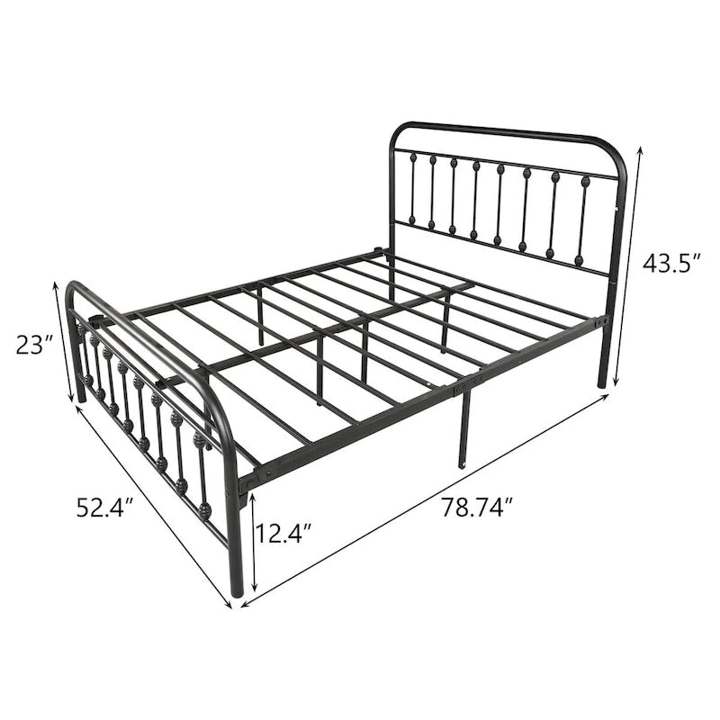 Victorian-Style Metal Platform Bed Frame with Headboard & Footboard