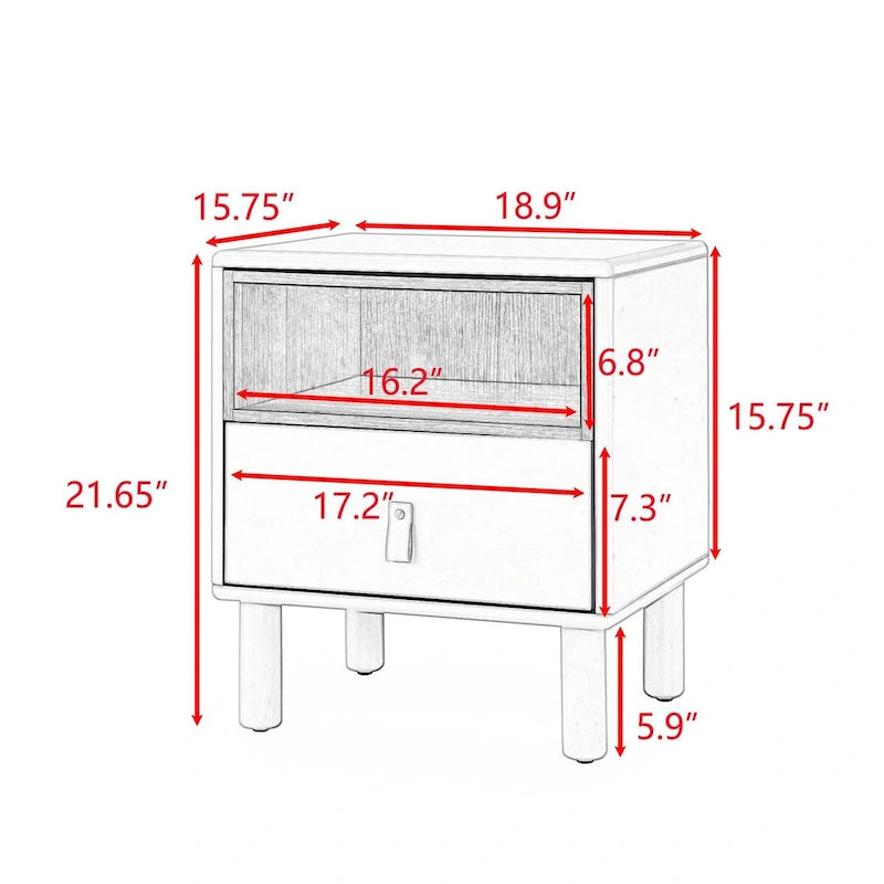 Wooden Nightstand with Drawer & Open Shelf