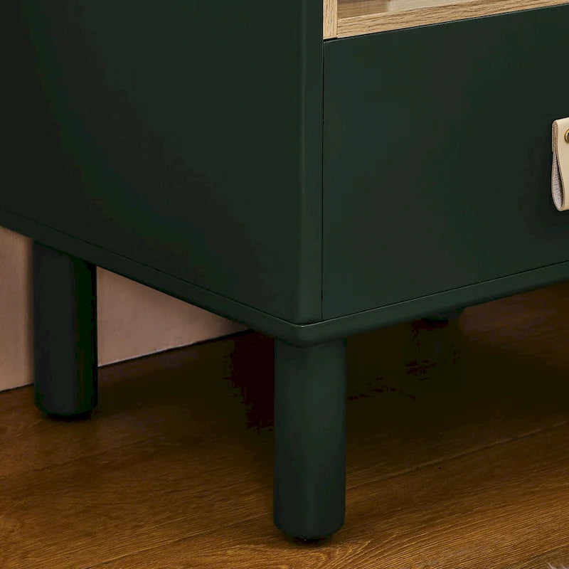 Wooden Nightstand with Drawer & Open Shelf