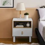Wooden Nightstand with Drawer & Open Shelf