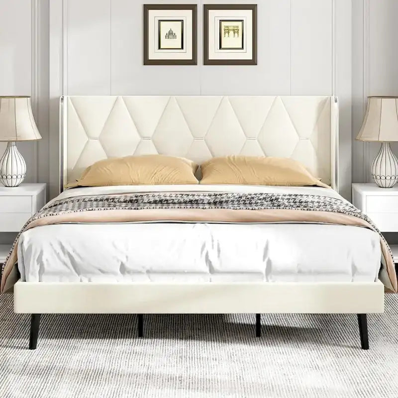 Velvet Platform Queen Bed Frame - Upholstered
