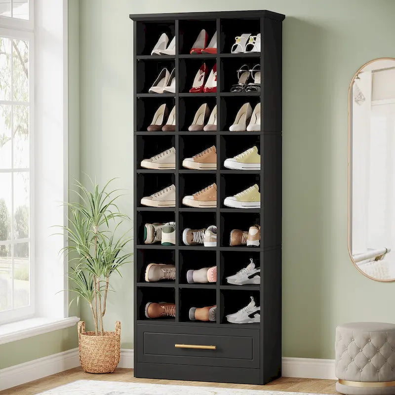 24-Cube Tall Shoe Cabinet with Bottom Drawer