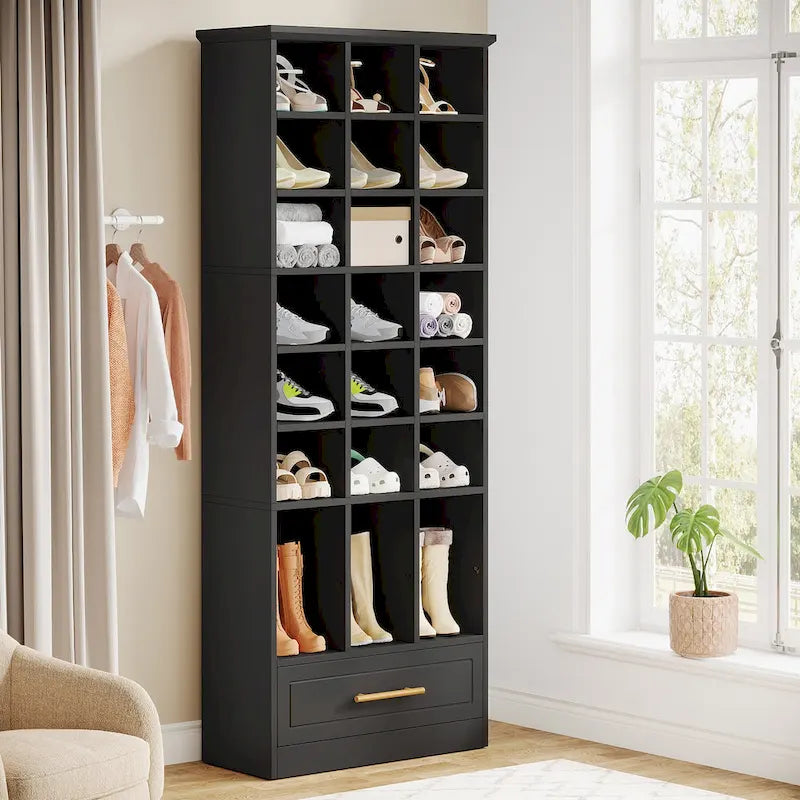 24-Cube Tall Shoe Cabinet with Bottom Drawer