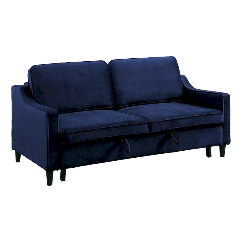 72" Navy Blue Velvet Sleeper Sofa with Pull-Out Bed & Wood Legs