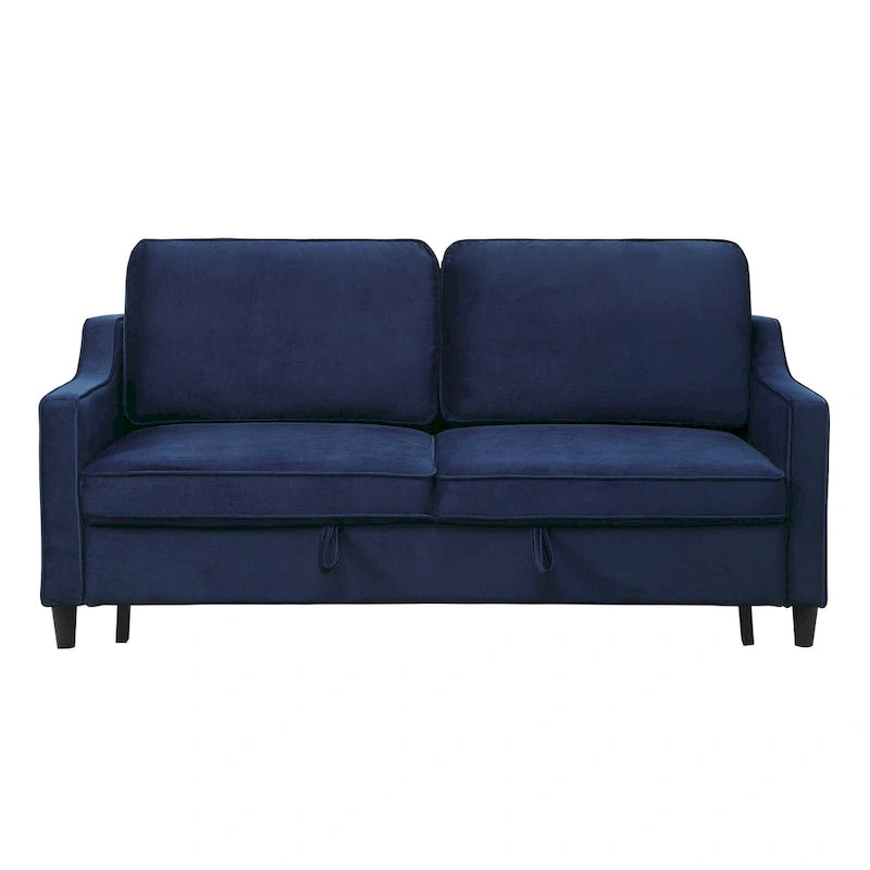 72" Navy Blue Velvet Sleeper Sofa with Pull-Out Bed & Wood Legs