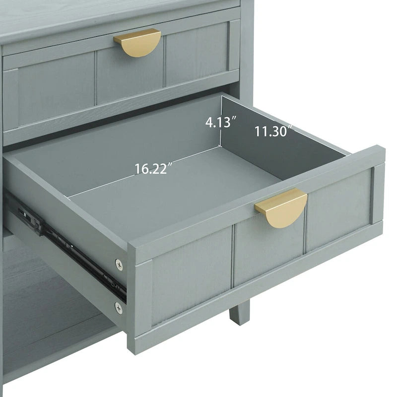 2-Drawer Side Table with Wood Grain Finish & Metal Base