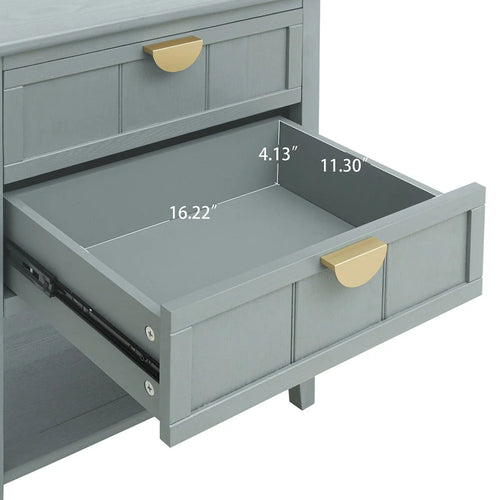 2-Drawer Side Table with Wood Grain Finish & Metal Base