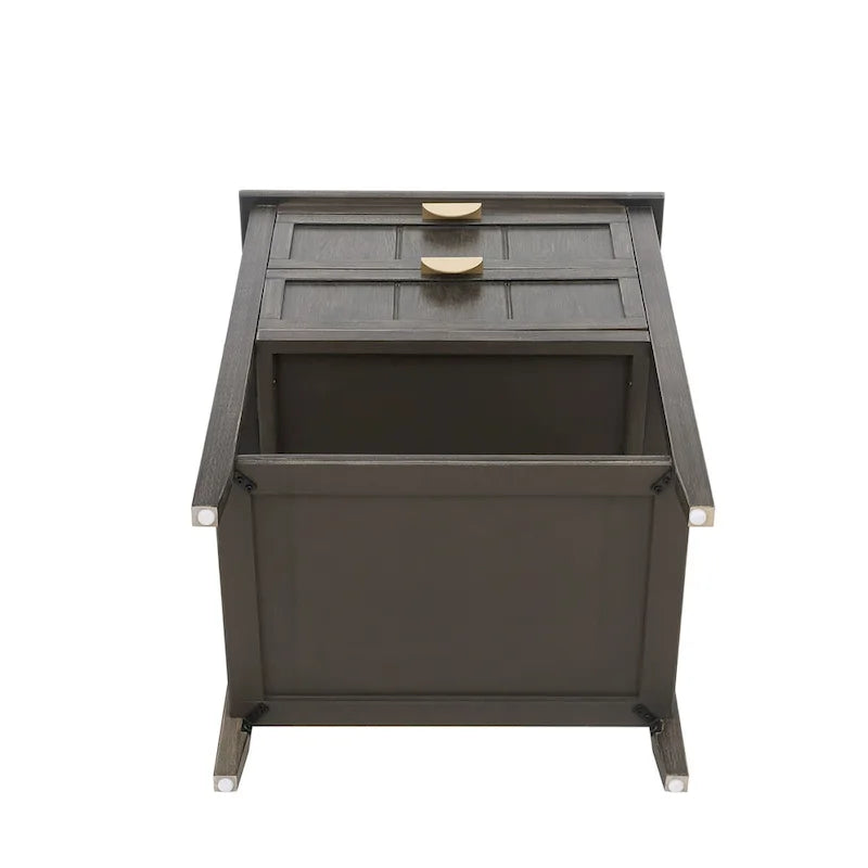 2-Drawer Side Table with Wood Grain Finish & Metal Base