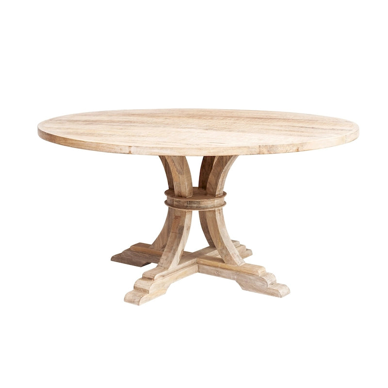Round Mango Wood Dining Table in Whitewash