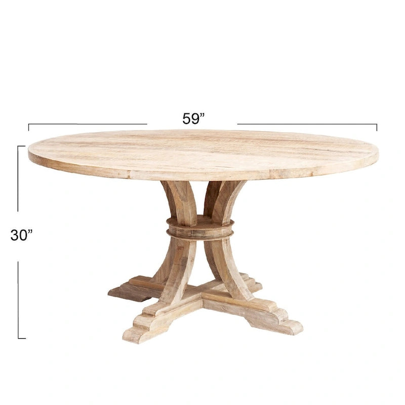 Round Mango Wood Dining Table in Whitewash
