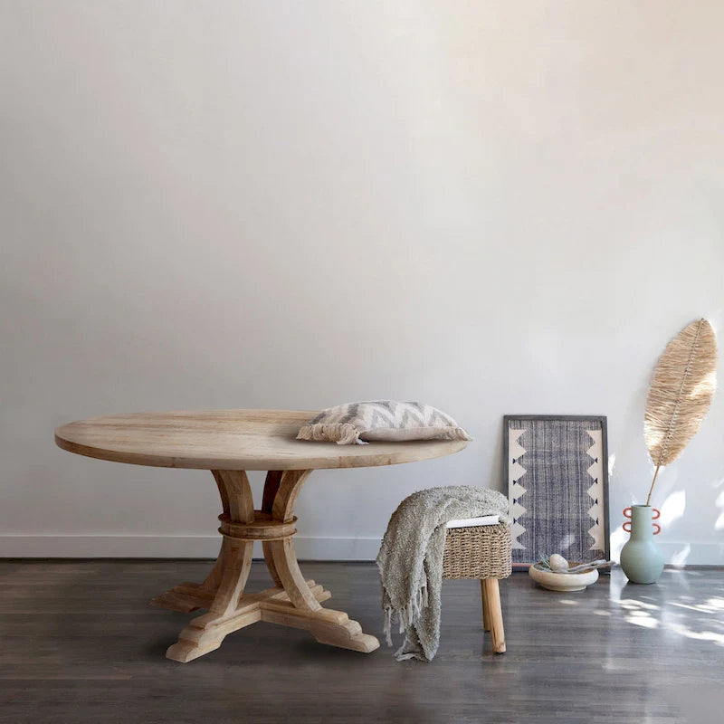 Round Mango Wood Dining Table in Whitewash