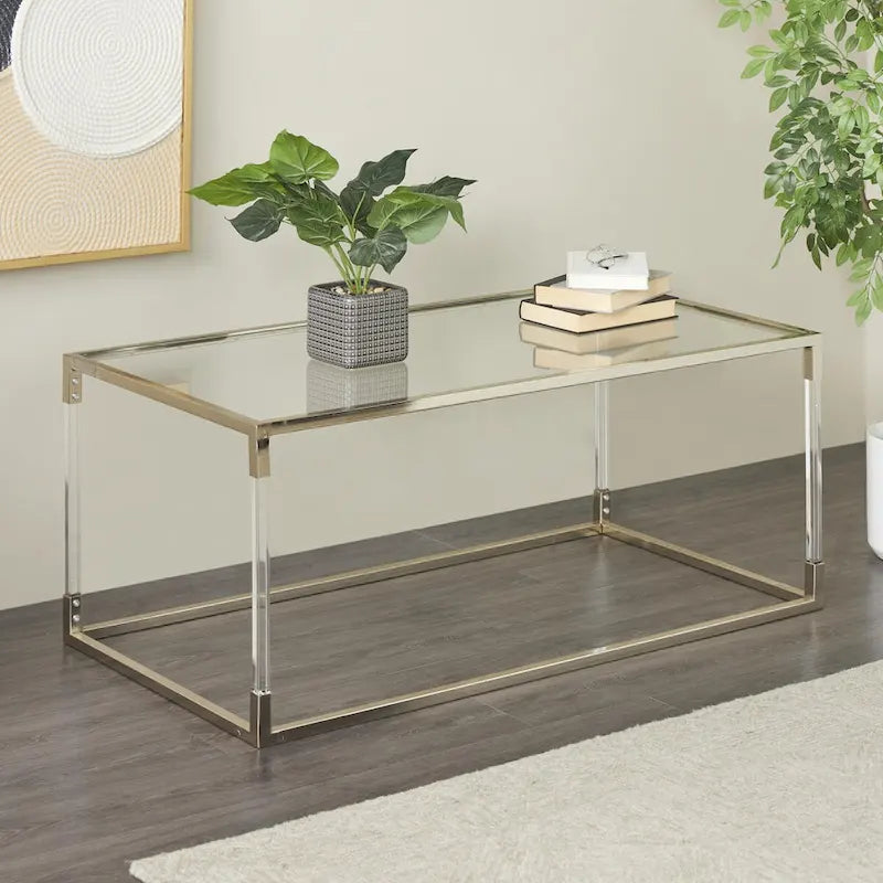 Modern Glass Top Coffee Table with Acrylic Legs