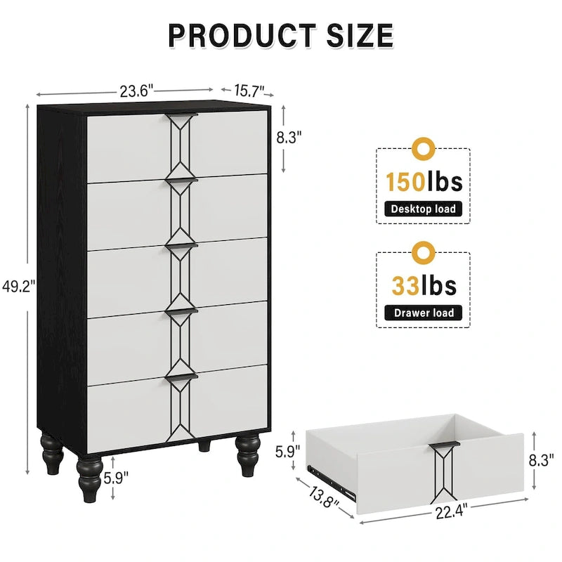 5 Drawer Dresser, Modern Wooden