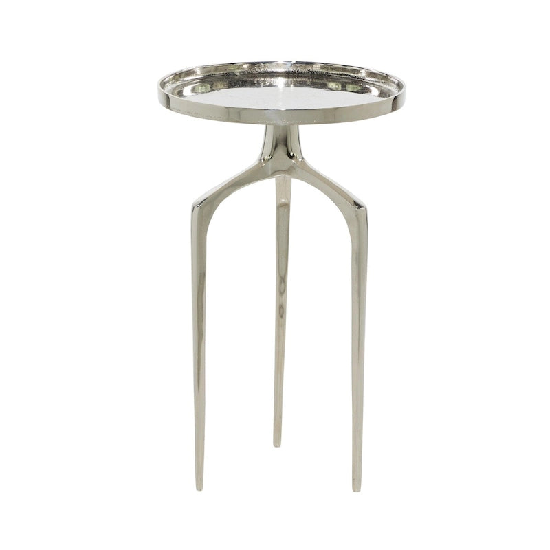 Round Aluminum Accent Table with Tray Top & Tripod Legs