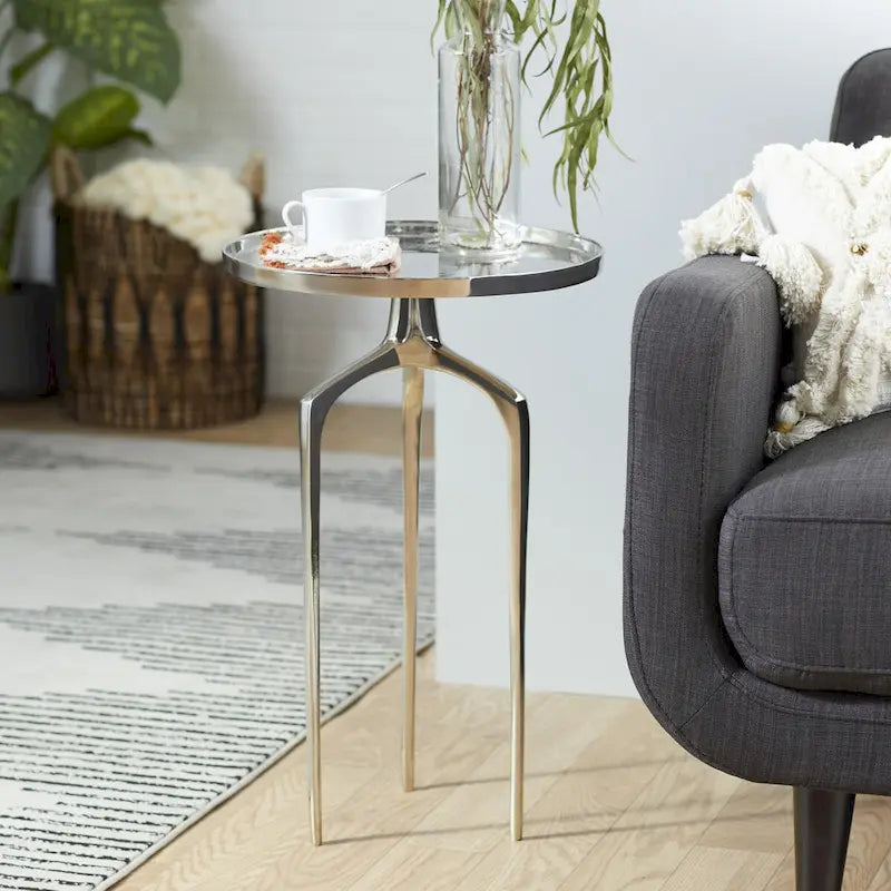 Round Aluminum Accent Table with Tray Top & Tripod Legs