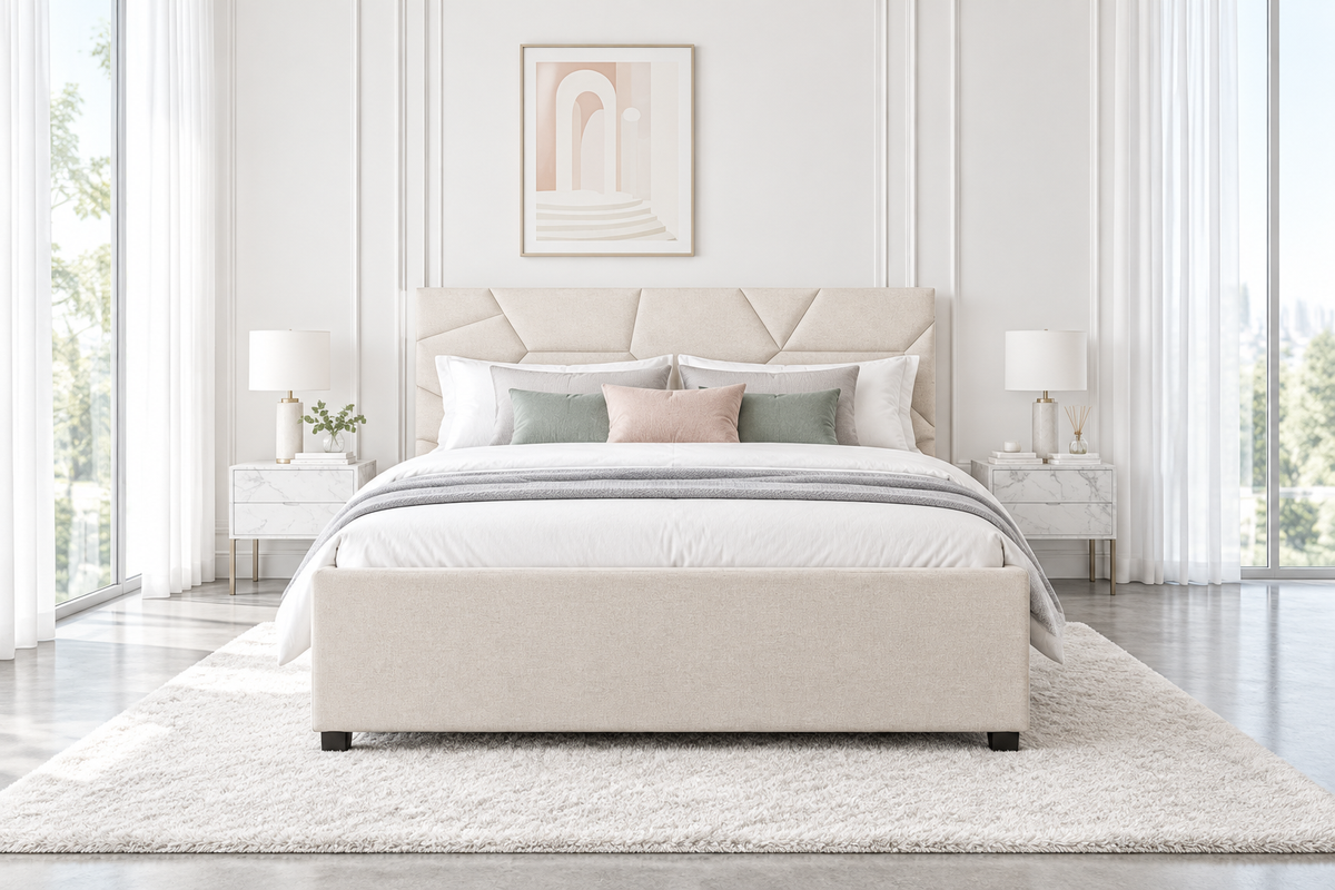 Beige Geometric Bed Scandinavian Background