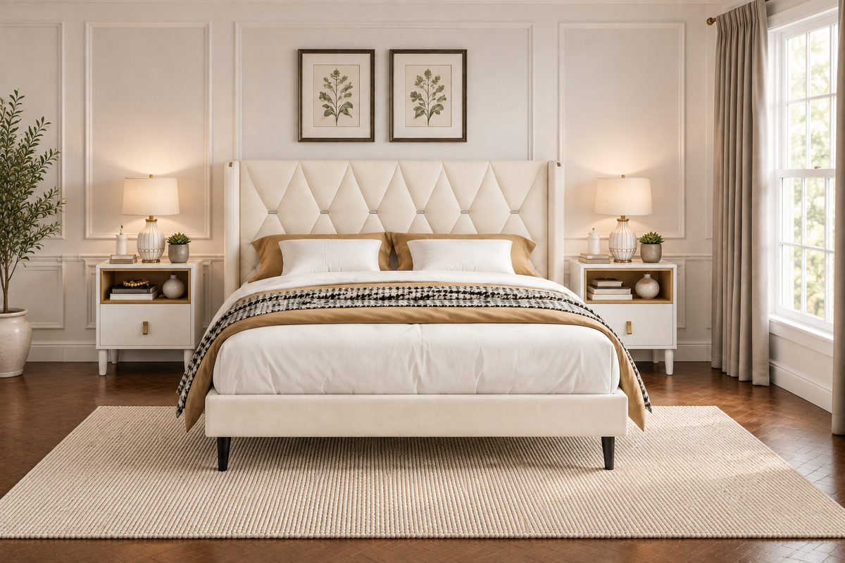 Cream Bed Lower Angle View